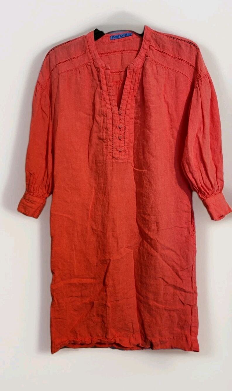 J McLaughlin Linen Dress Size XS Coral Color| Beach Resortwear Relaxed Vacation